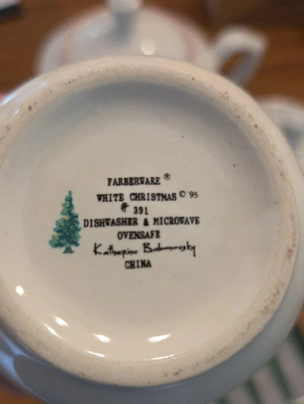 Farberware White Ceramic Tea Set with Red Accent and Holiday Motif - 3-Piece